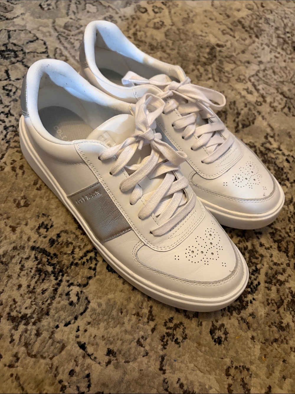 Cole Haan White Leather Sneakers with Silver Accent